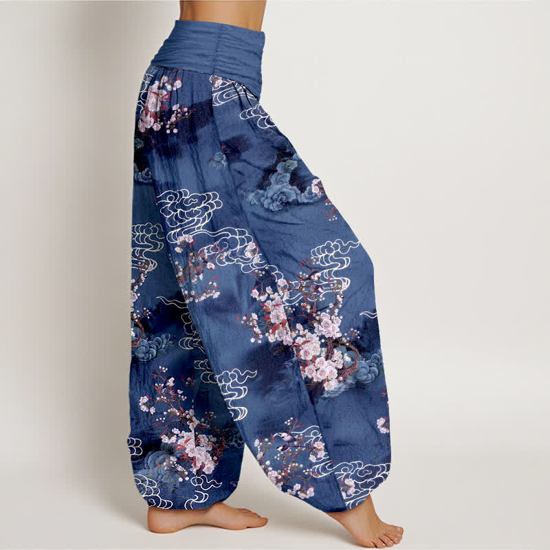 Nimara Ritual Pure Cotton Floral Cloud Pattern Women's Elastic Waist Harem Pants