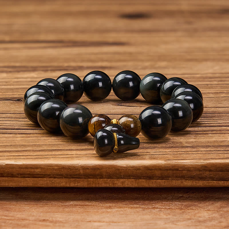 Nimara Ritual Rainbow Obsidian Gourd Protection Vintage Chinese Bracelet