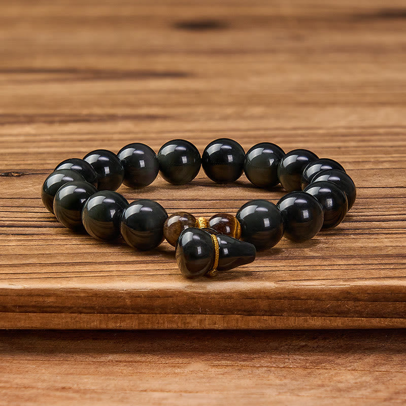 Nimara Ritual Rainbow Obsidian Gourd Protection Vintage Chinese Bracelet