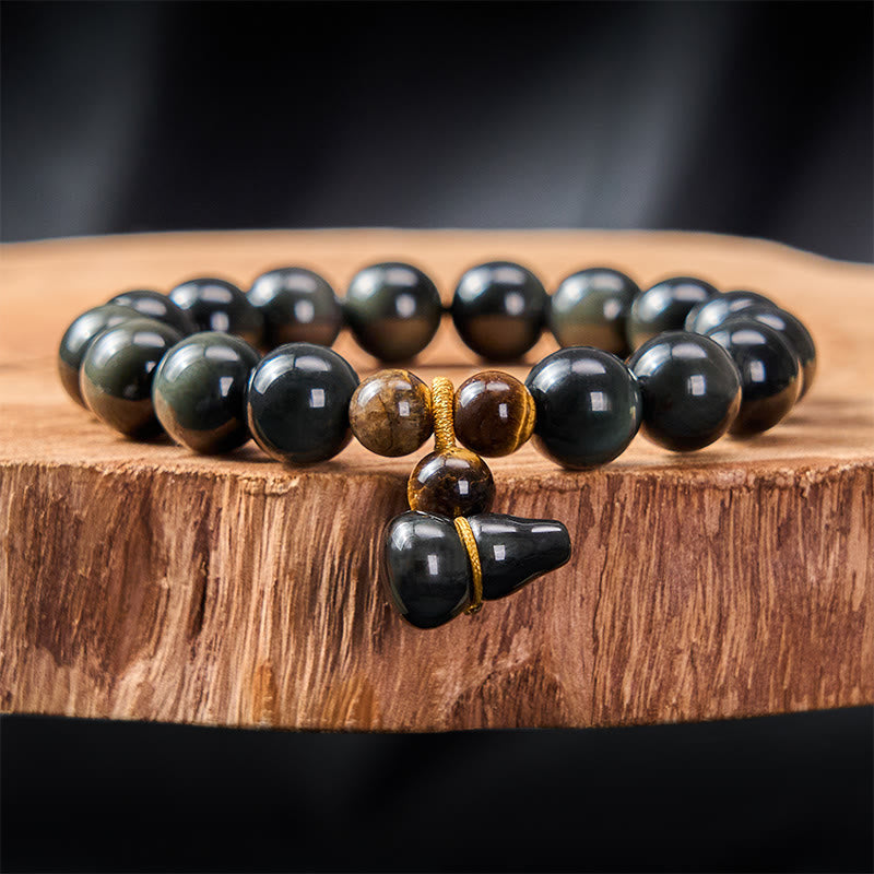 Nimara Ritual Rainbow Obsidian Gourd Protection Vintage Chinese Bracelet