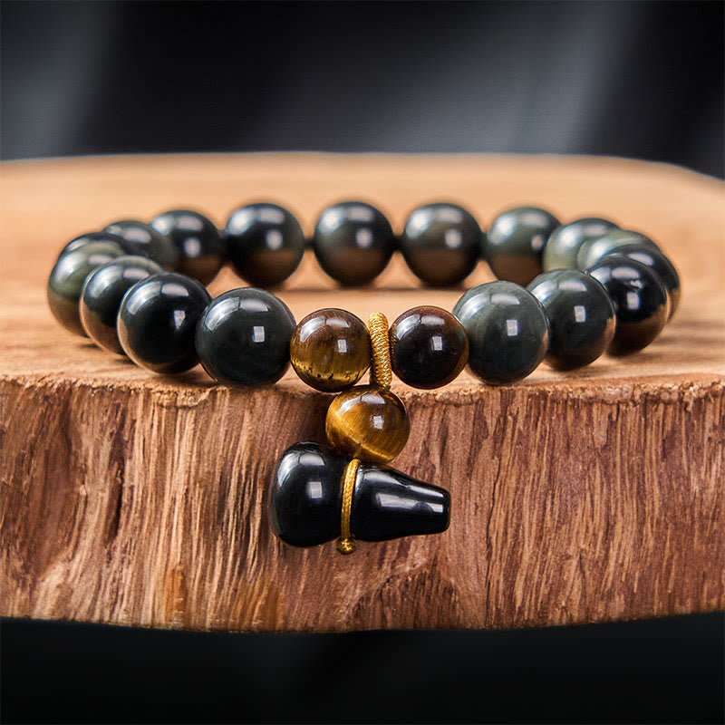Nimara Ritual Rainbow Obsidian Gourd Protection Vintage Chinese Bracelet