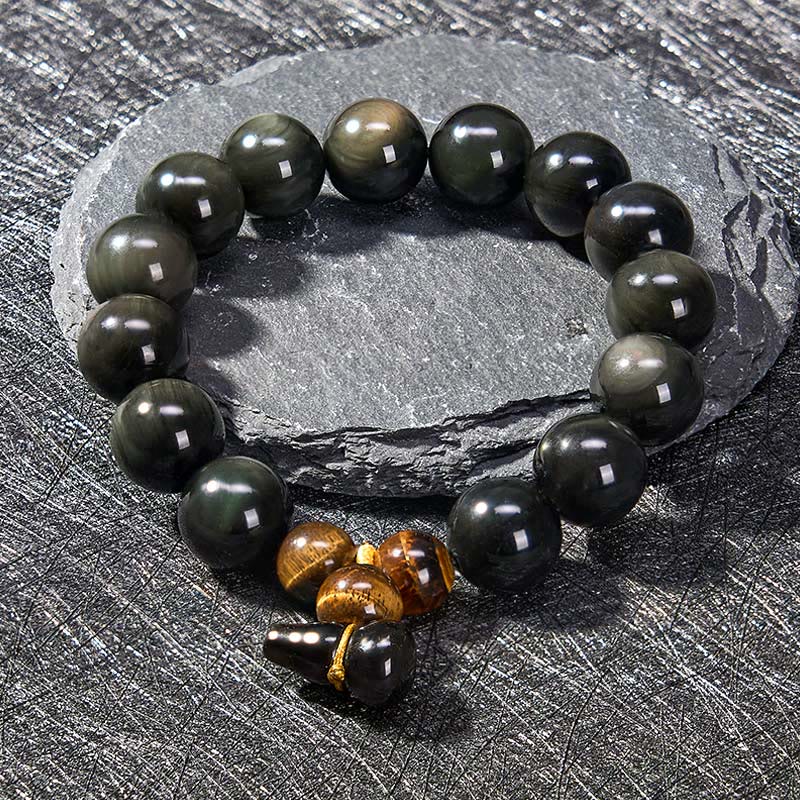 Nimara Ritual Rainbow Obsidian Gourd Protection Vintage Chinese Bracelet
