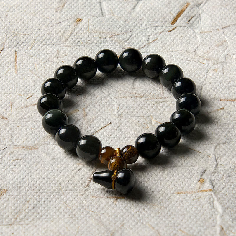 Nimara Ritual Rainbow Obsidian Gourd Protection Vintage Chinese Bracelet