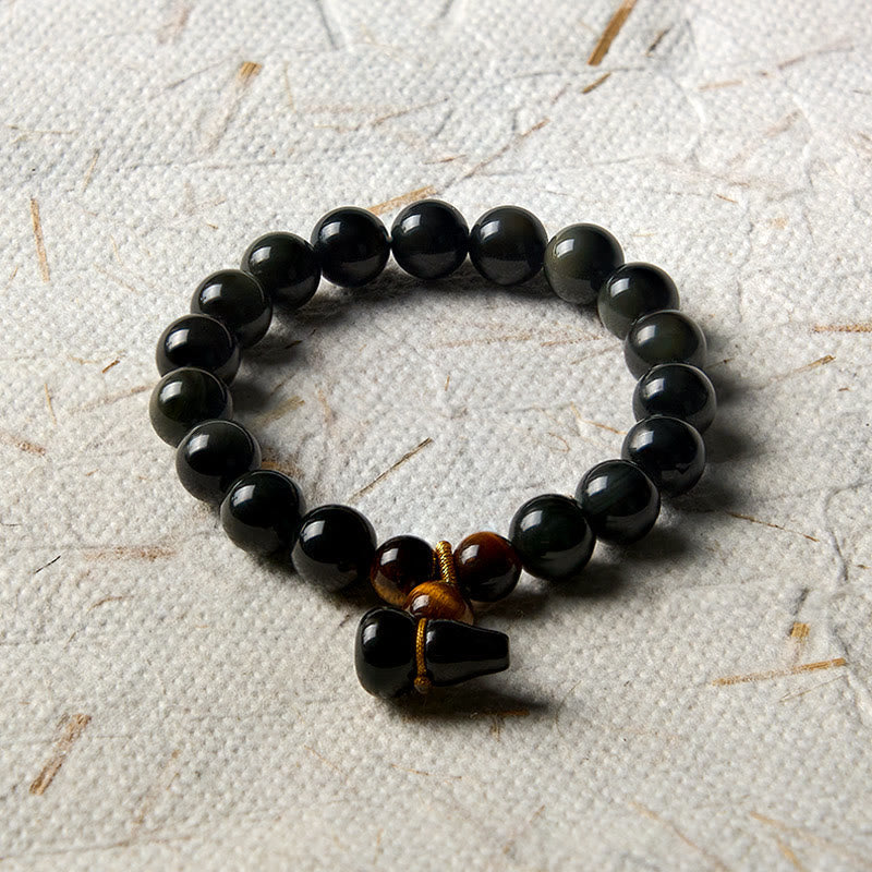 Nimara Ritual Rainbow Obsidian Gourd Protection Vintage Chinese Bracelet