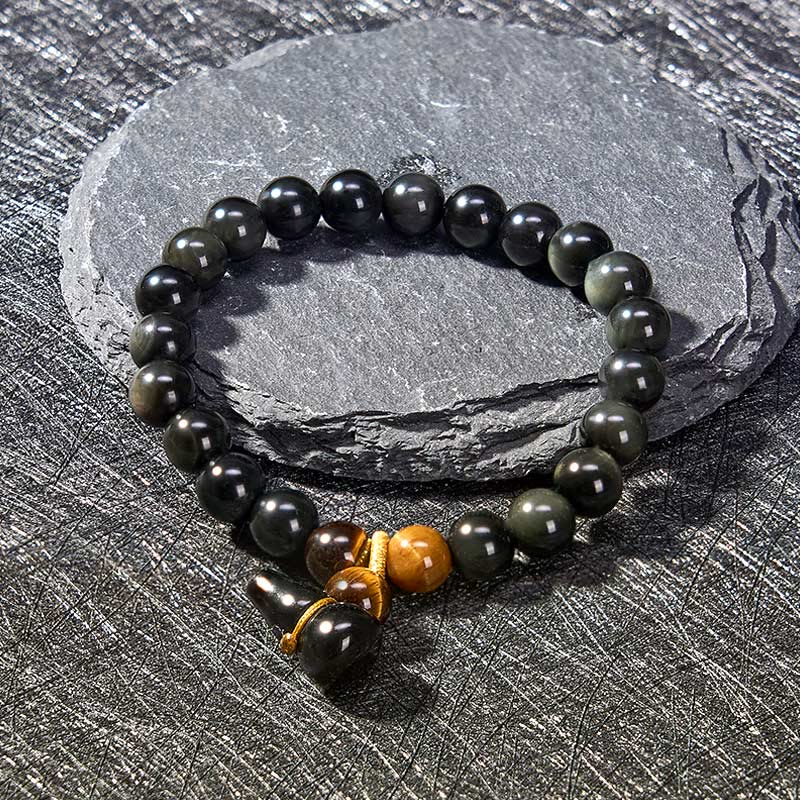 Nimara Ritual Rainbow Obsidian Gourd Protection Vintage Chinese Bracelet