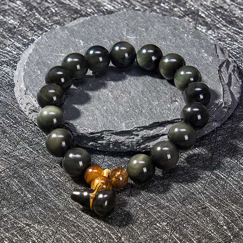 Nimara Ritual Rainbow Obsidian Gourd Protection Vintage Chinese Bracelet