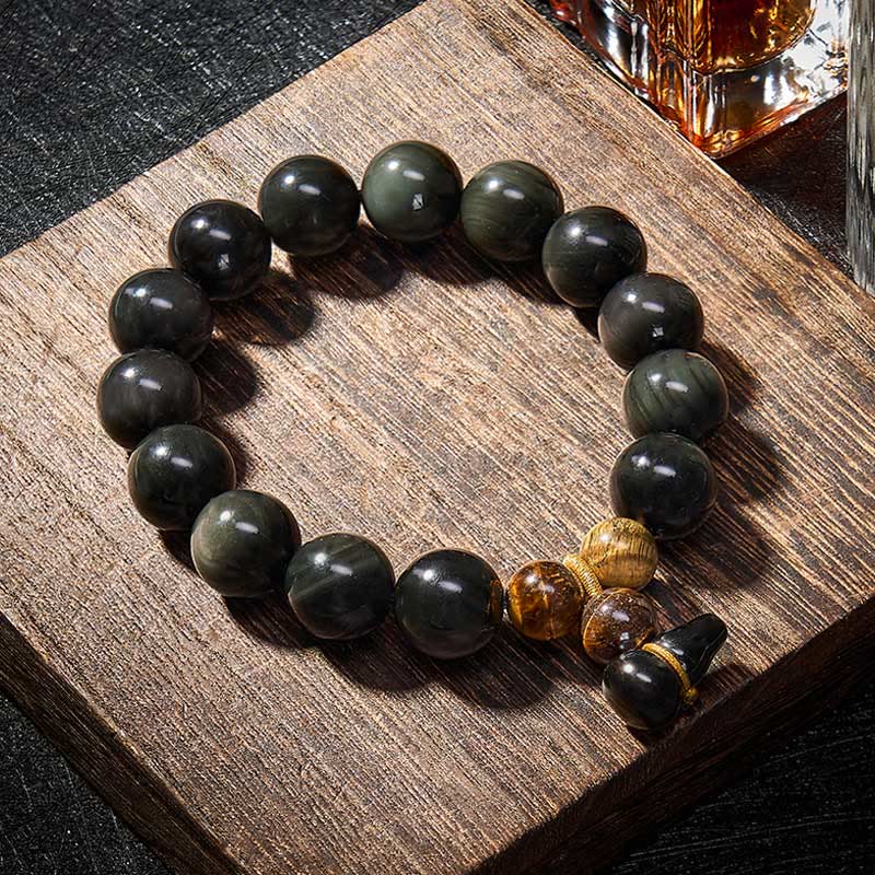 Nimara Ritual Rainbow Obsidian Gourd Protection Vintage Chinese Bracelet