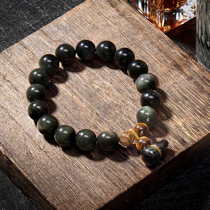 Nimara Ritual Rainbow Obsidian Gourd Protection Vintage Chinese Bracelet