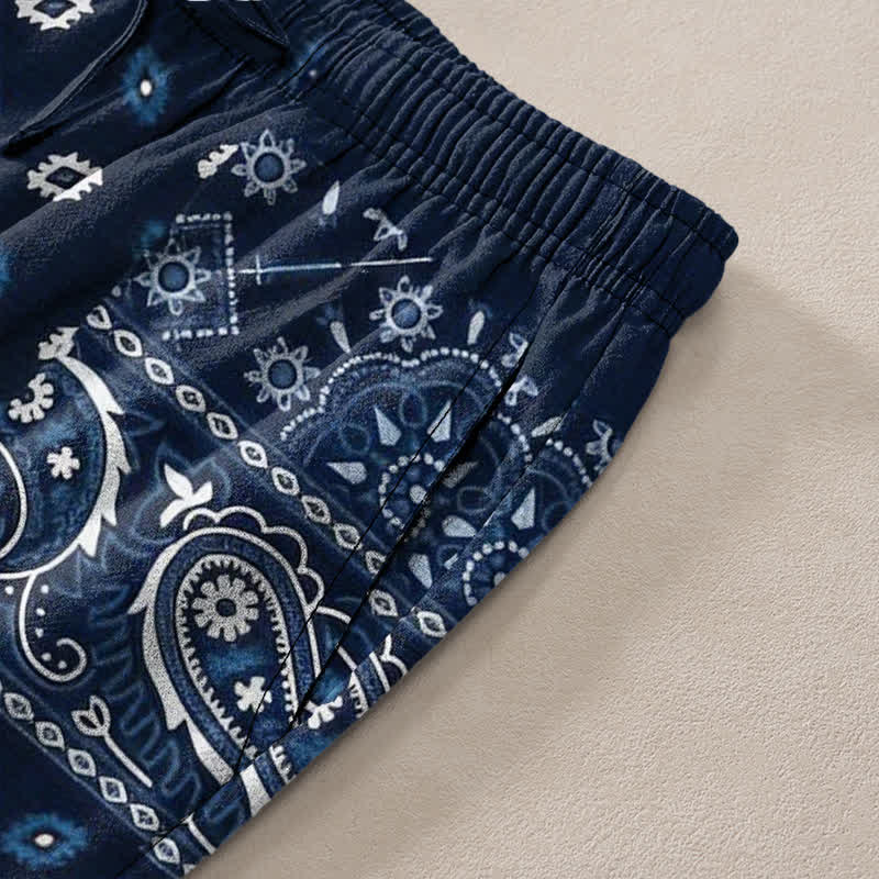 Nimara Ritual Cotton Splicing Paisley Pattern Men's Tapered Pants With Pockets