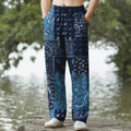 Nimara Ritual Cotton Splicing Paisley Pattern Men's Tapered Pants With Pockets