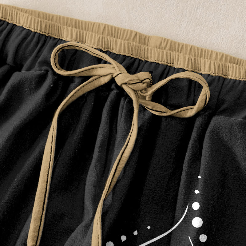 Nimara Ritual Pure Cotton Lotus OM Pattern Women's Elastic Waist Pants With Pockets