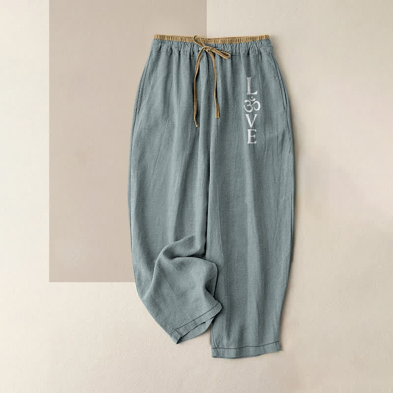 Nimara Ritual Pure Cotton Love OM Pattern Women's Elastic Waist Pants With Pockets
