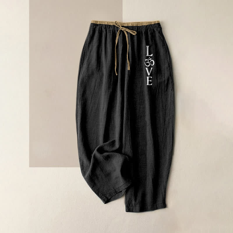 Nimara Ritual Pure Cotton Love OM Pattern Women's Elastic Waist Pants With Pockets