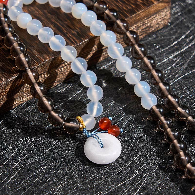 Nimara Ritual Ice Obsidian And White Chalcedony Peace Buckle Serenity Multi Wrap Bracelet