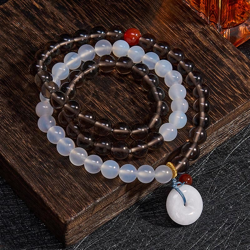 Nimara Ritual Ice Obsidian And White Chalcedony Peace Buckle Serenity Multi Wrap Bracelet