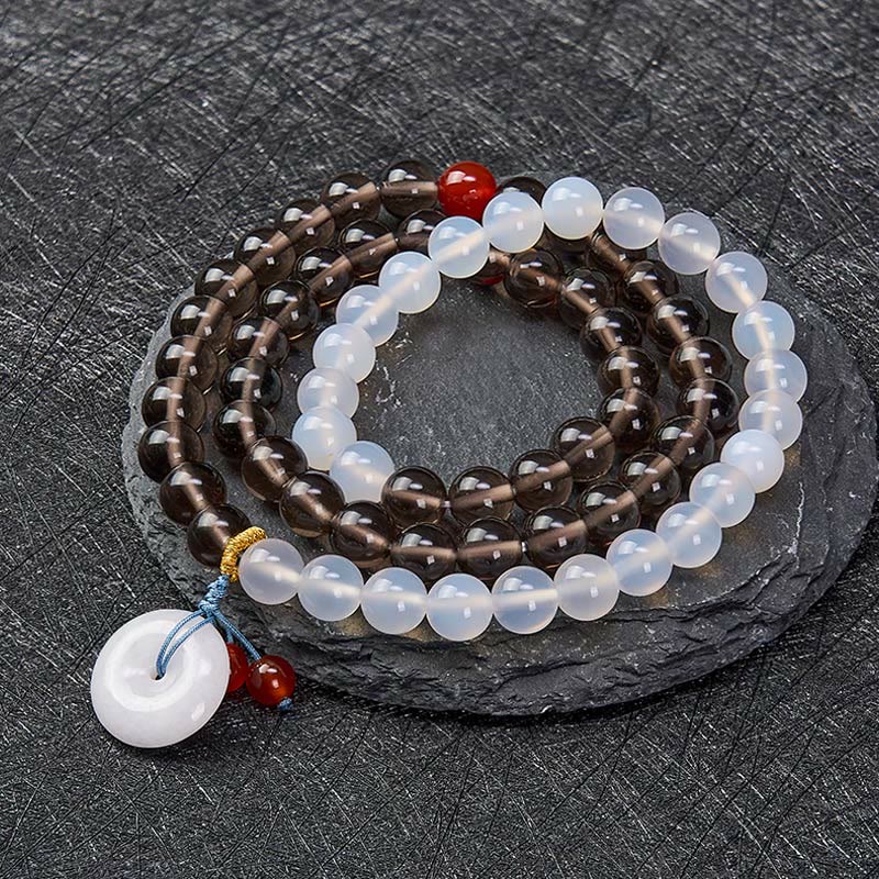 Nimara Ritual Ice Obsidian And White Chalcedony Peace Buckle Serenity Multi Wrap Bracelet