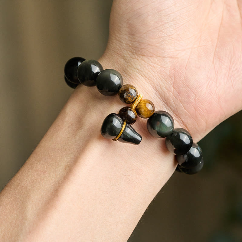 Nimara Ritual Rainbow Obsidian Gourd Protection Vintage Chinese Bracelet