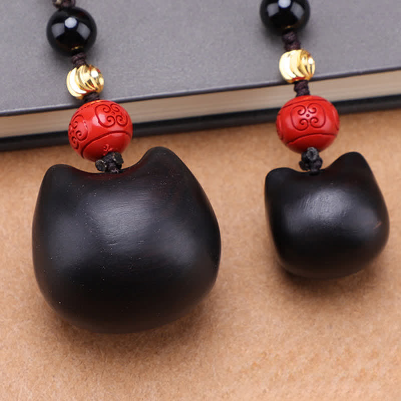 Nimara Ritual Ebony Wood Cute Cat Grounding Hand Carved Peace Keychains