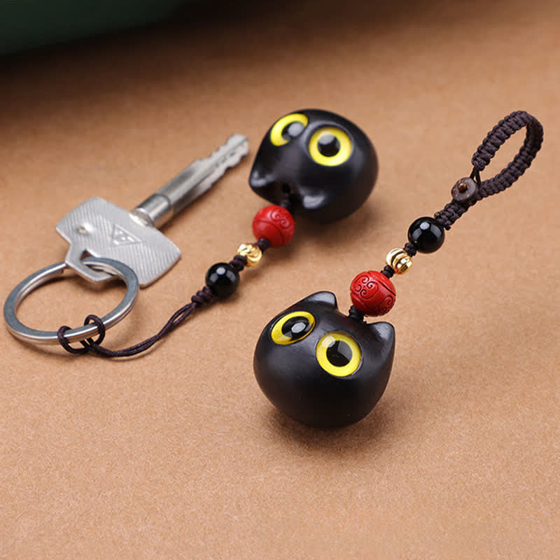 Nimara Ritual Ebony Wood Cute Cat Grounding Hand Carved Peace Keychains