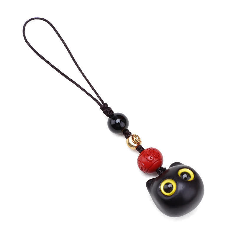 Nimara Ritual Ebony Wood Cute Cat Grounding Hand Carved Peace Keychains