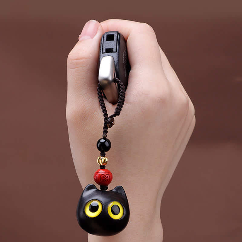 Nimara Ritual Ebony Wood Cute Cat Grounding Hand Carved Peace Keychains
