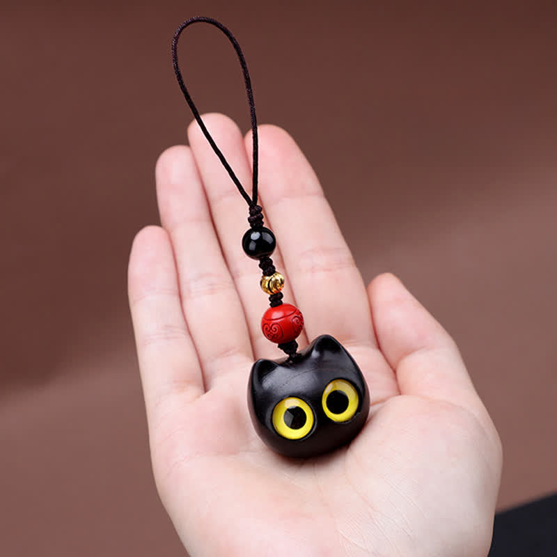 Nimara Ritual Ebony Wood Cute Cat Grounding Hand Carved Peace Keychains