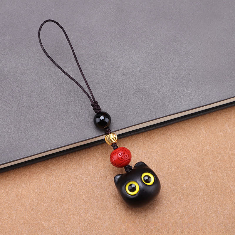 Nimara Ritual Ebony Wood Cute Cat Grounding Hand Carved Peace Keychains