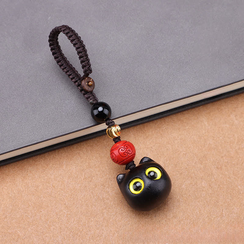 Nimara Ritual Ebony Wood Cute Cat Grounding Hand Carved Peace Keychains
