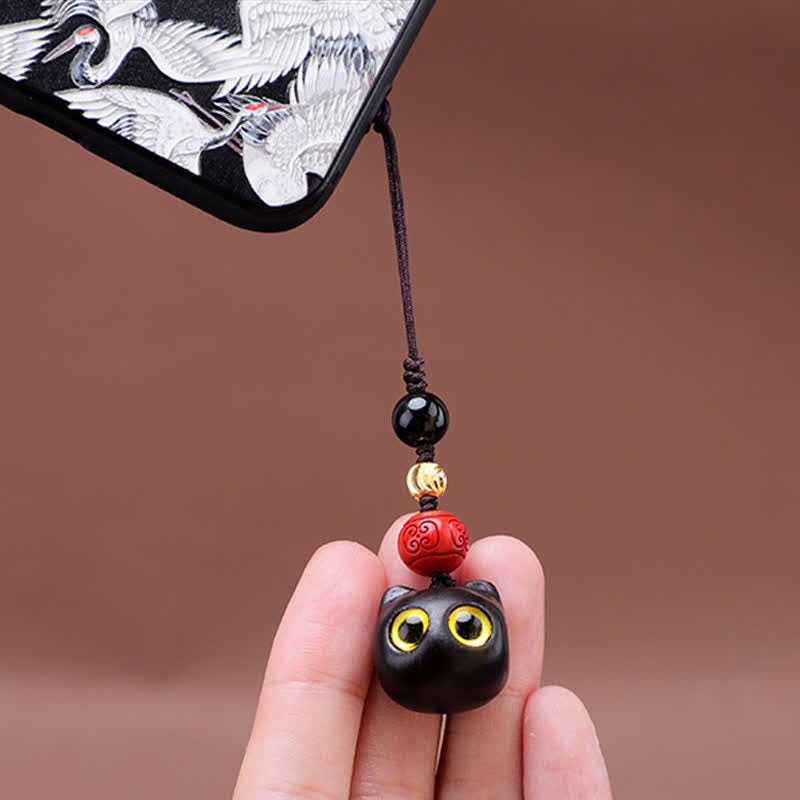 Nimara Ritual Ebony Wood Cute Cat Grounding Hand Carved Peace Keychains