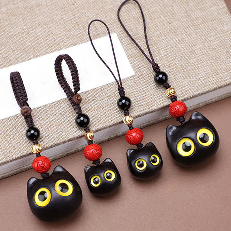 Nimara Ritual Ebony Wood Cute Cat Grounding Hand Carved Peace Keychains