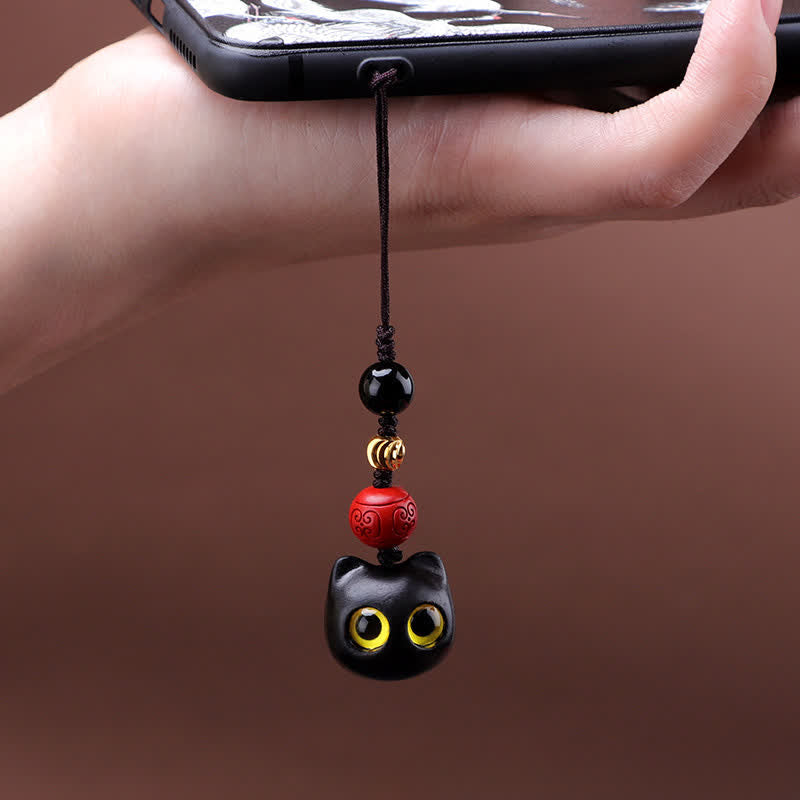 Nimara Ritual Ebony Wood Cute Cat Grounding Hand Carved Peace Keychains