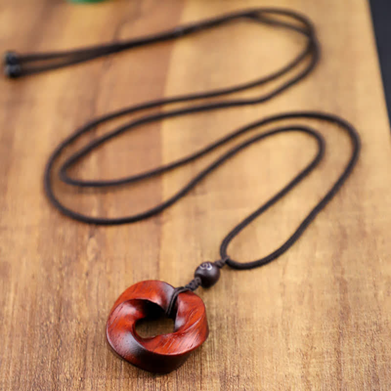 Nimara Ritual Red Sandalwood Infinite Knot Eternity Rope Pendant Necklace