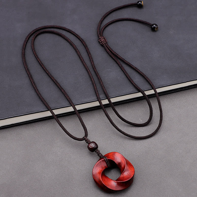 Nimara Ritual Red Sandalwood Infinite Knot Eternity Rope Pendant Necklace