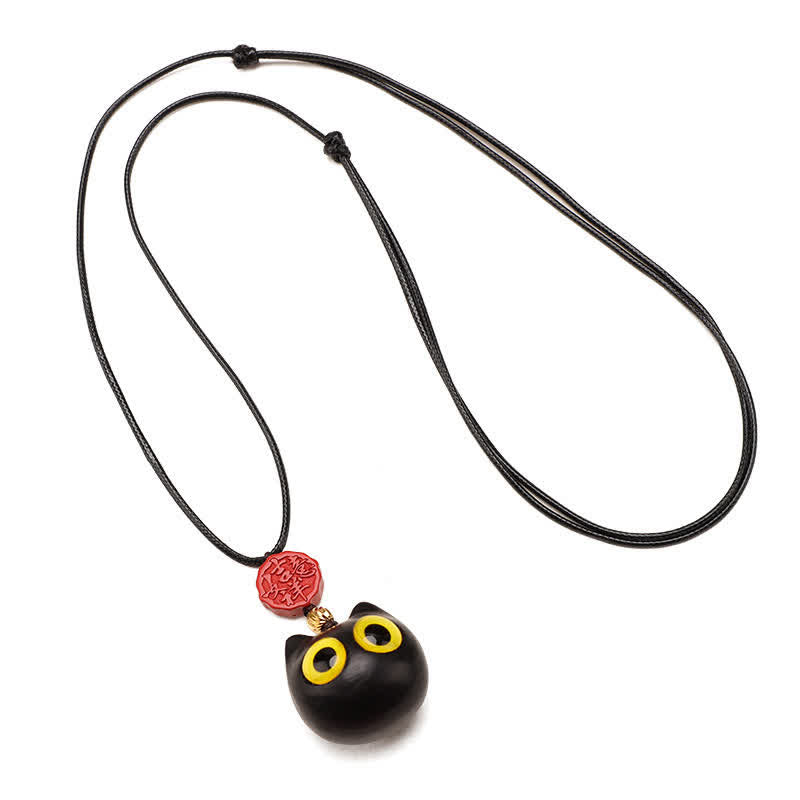Nimara Ritual Ebony Wood Red Sandalwood Lucky Cat Adjustable Balance Necklace