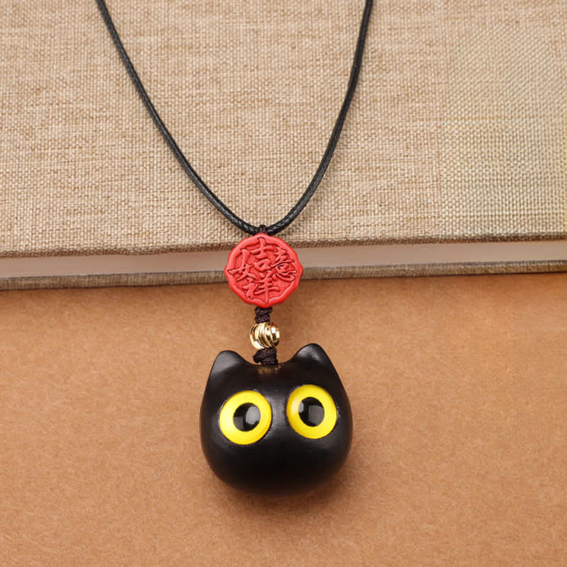 Nimara Ritual Ebony Wood Red Sandalwood Lucky Cat Adjustable Balance Necklace