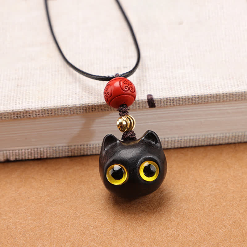 Nimara Ritual Ebony Wood Red Sandalwood Lucky Cat Adjustable Balance Necklace