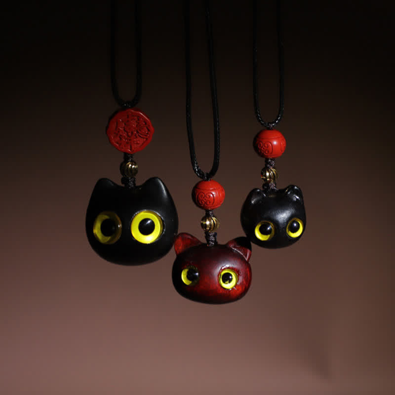 Nimara Ritual Ebony Wood Red Sandalwood Lucky Cat Adjustable Balance Necklace