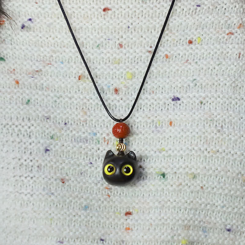 Nimara Ritual Ebony Wood Red Sandalwood Lucky Cat Adjustable Balance Necklace