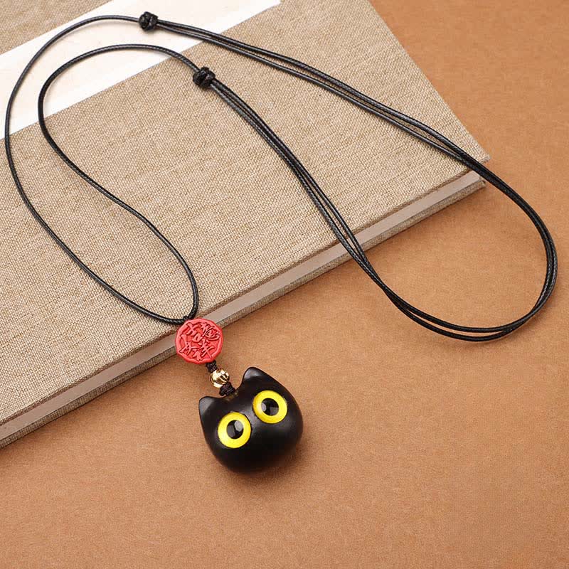 Nimara Ritual Ebony Wood Red Sandalwood Lucky Cat Adjustable Balance Necklace