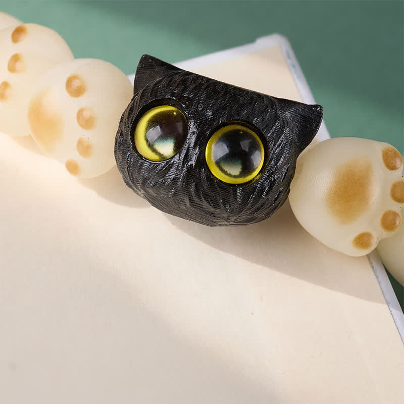 Purity and Wisdom Bodhi Seed Ebony Wood Cat Paw Bracelet
