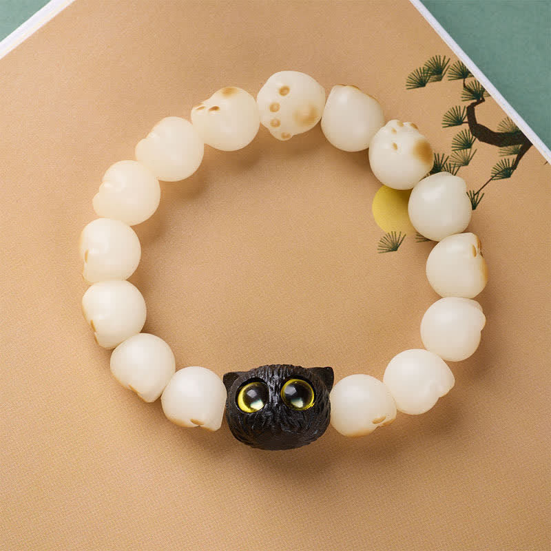 Purity and Wisdom Bodhi Seed Ebony Wood Cat Paw Bracelet
