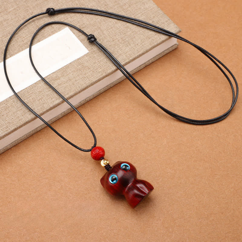 Nimara Ritual Ebony Wood Red Sandalwood Cute Cat Calm Necklace