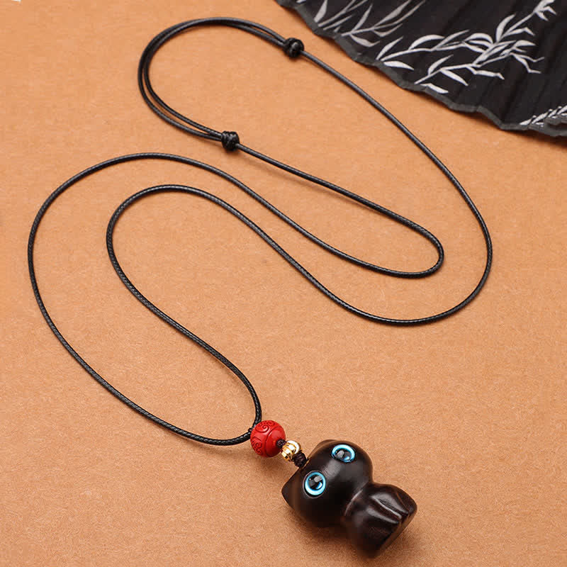 Nimara Ritual Ebony Wood Red Sandalwood Cute Cat Calm Necklace