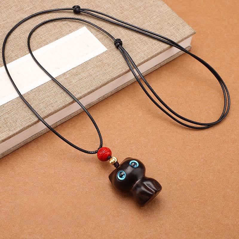 Nimara Ritual Ebony Wood Red Sandalwood Cute Cat Calm Necklace