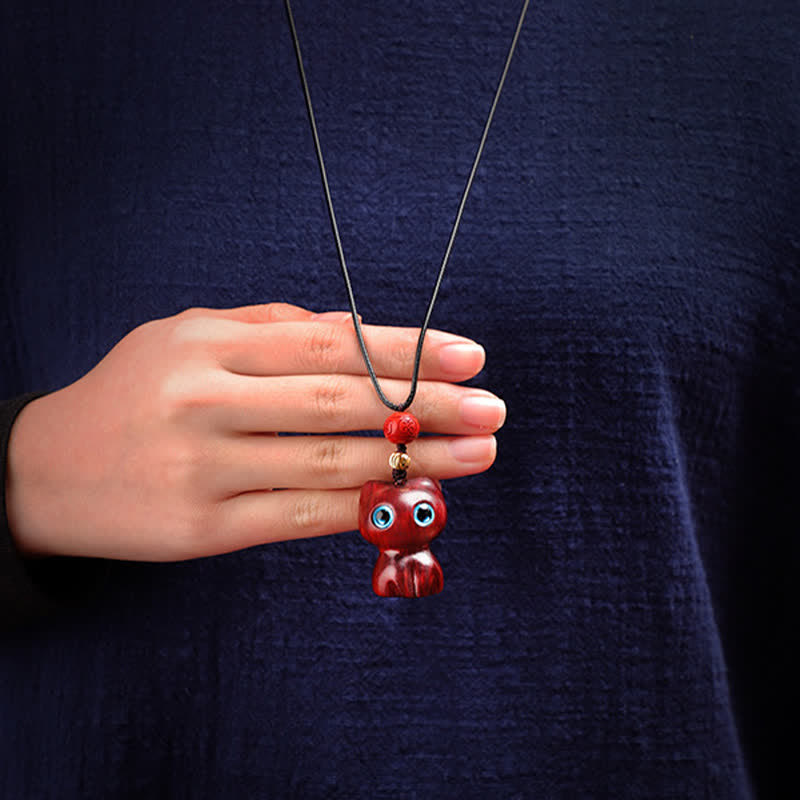 Nimara Ritual Ebony Wood Red Sandalwood Cute Cat Calm Necklace