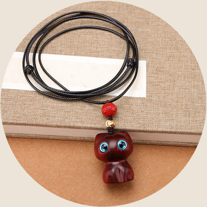 Nimara Ritual Ebony Wood Red Sandalwood Cute Cat Calm Necklace