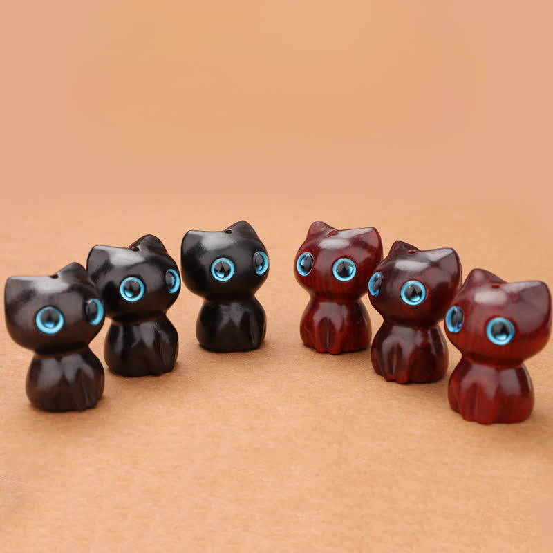Nimara Ritual Ebony Wood Red Sandalwood Cute Cat Calm Necklace