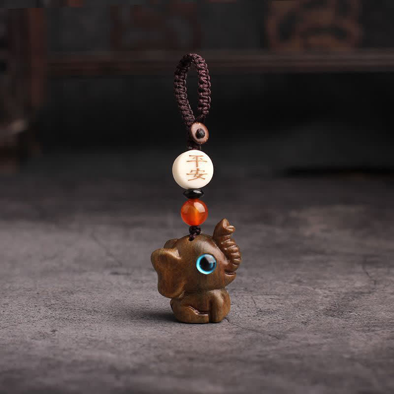 Soothing and Auspicious Green Sandalwood Elephant Braided Keychains