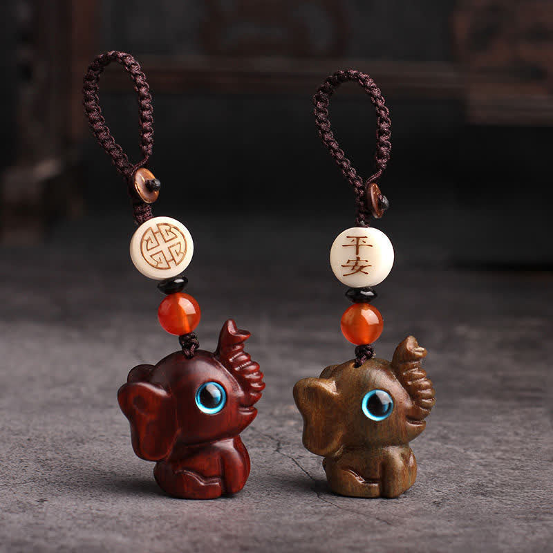 Soothing and Auspicious Green Sandalwood Elephant Braided Keychains
