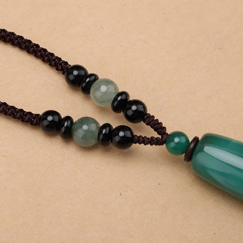Nimara Ritual Green Agate Red Agate Balance Braided Oval Pendant Necklace